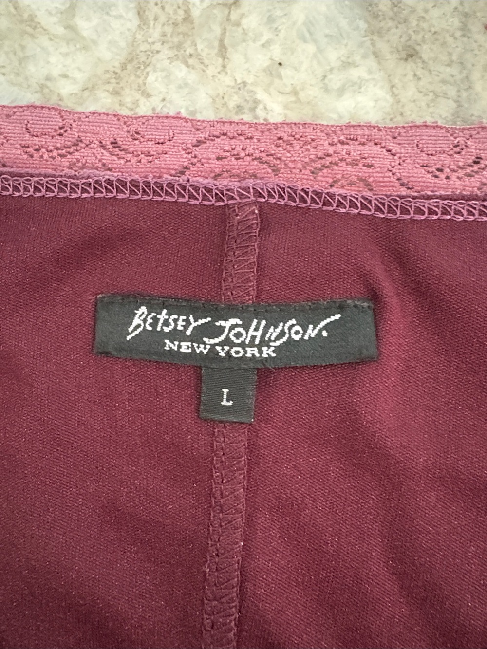 Betsey Johnson Lace Trim Scoop Neck Top in Wine Pink - Picture 3 of 3